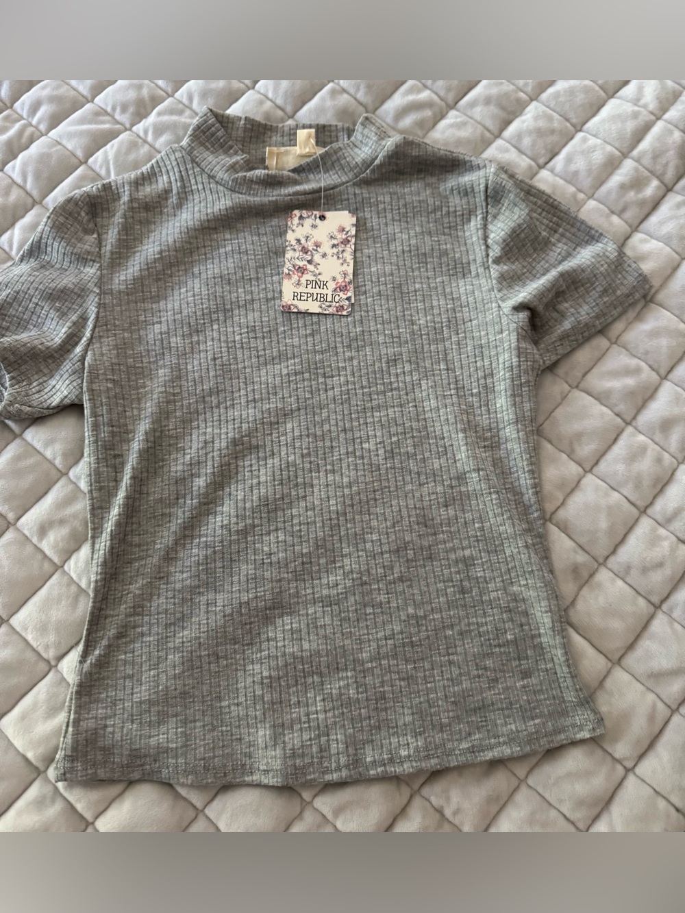 Pink Republic Gray Ribbed Mock Neck Kids Top